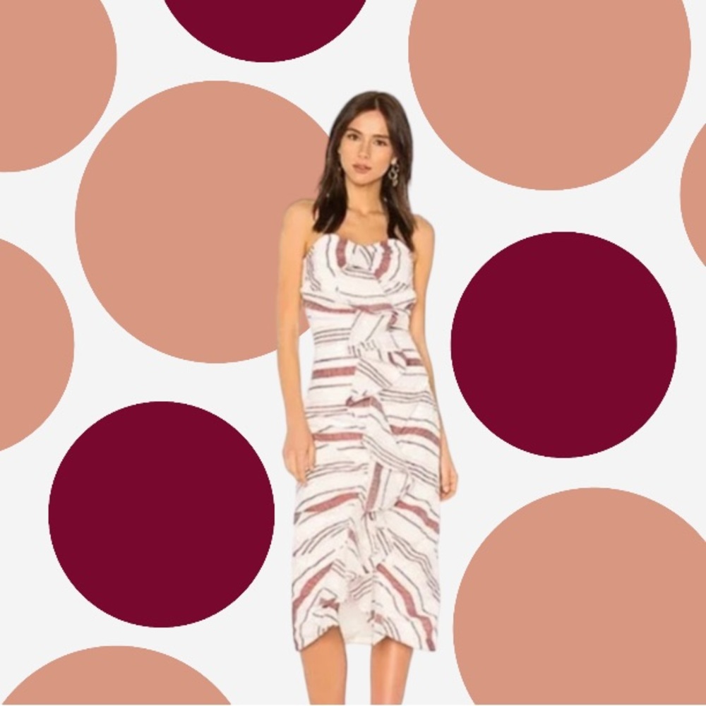 C/MEO Collective On Her Own Striped Ruffle Strapless Midi Dress, Size Medium